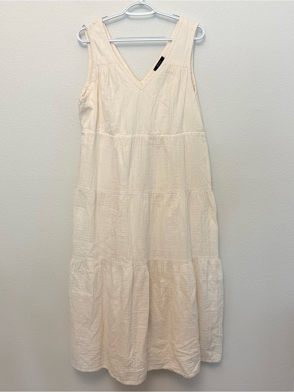 Quince Womens 100% Organic Cotton Gauze Tiered Maxi Dress Cottage Cream Size M
